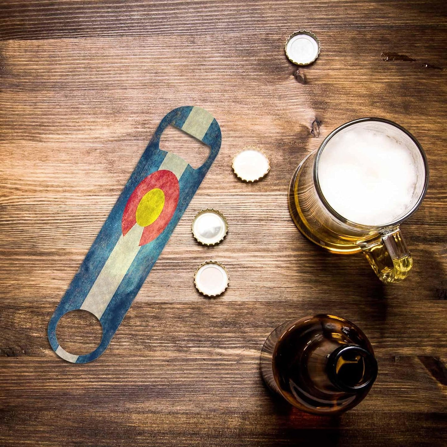 Colorado Flag Stainless Steel Bottle Opener Vintage Colorado State Flag Blue White Stripe Red Yellow Flat Beer Bottle Opener Keychain for Home Kitchen Bar Restaurant Party Birthday Gift
