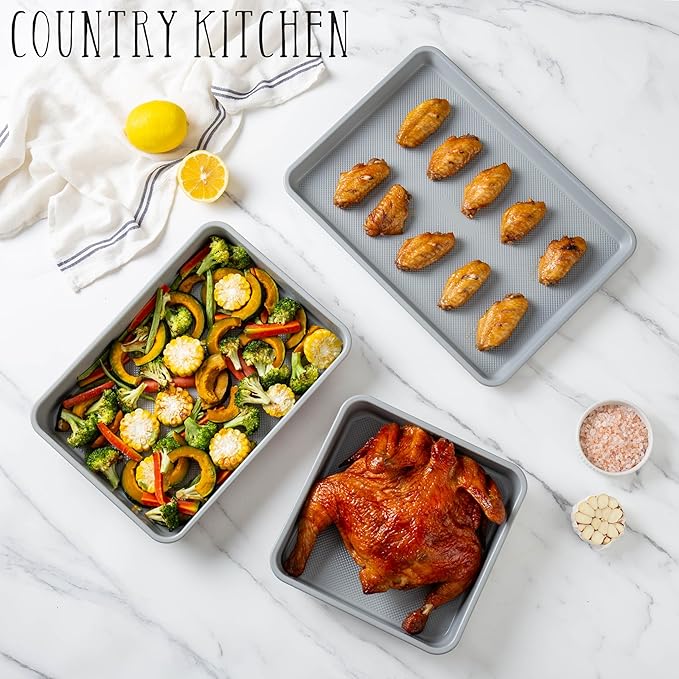 Country Kitchen Nonstick Stackable Bakeware Set - Durable, Easy Release Baking Set, Sage, 6 Pcs