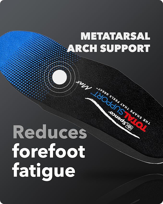 Spenco Total Support Max Shoe Insoles - Orthotic Metatarsal Arch Support Inserts for Men & Women - Absorbs Shock, Reduces Over-pronation - EVA Layer Conforms to Foot Contours, Deep Heel Cupping