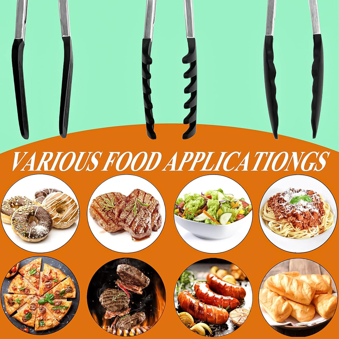 HST Tongs for Cooking with Silicone Tips(3 Pack), Non Stick Kitchen Tongs with Silicone Tip for Cooking BBQ Baking (12", Black)