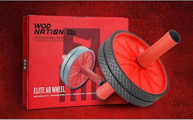 WOD Nation Ab Roller - Black & Red, Modern Core Fitness Equipment for Home Gym & Travel - Ab Wheel for Workout & Core Stability