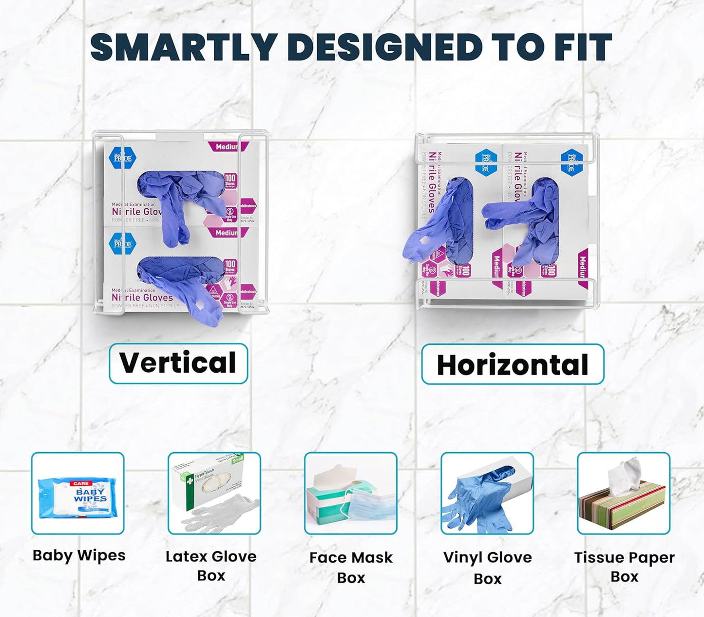 Alpine Glove Holder for Wall Mount - Latex Glove Holder Wire Glove Dispenser for Wall Disposable Glove Box & Tissue Box - Fits 2 Boxes (White)