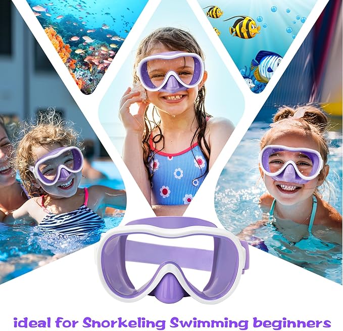 Kids Swim Goggles with Nose Cover, Anti-Leak Swim Mask with Elastic Fabric Strap, UV Protection Swimming Goggles for Kids
