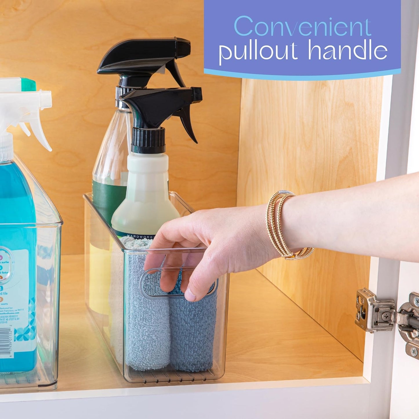 2 pack Clear Plastic Storage Container Bin with Integrated Easy Grip Handles. For Kitchen, Fridge, Freezer, Cabinet, Pantry, Bathroom Organization. 10"x4"x5"