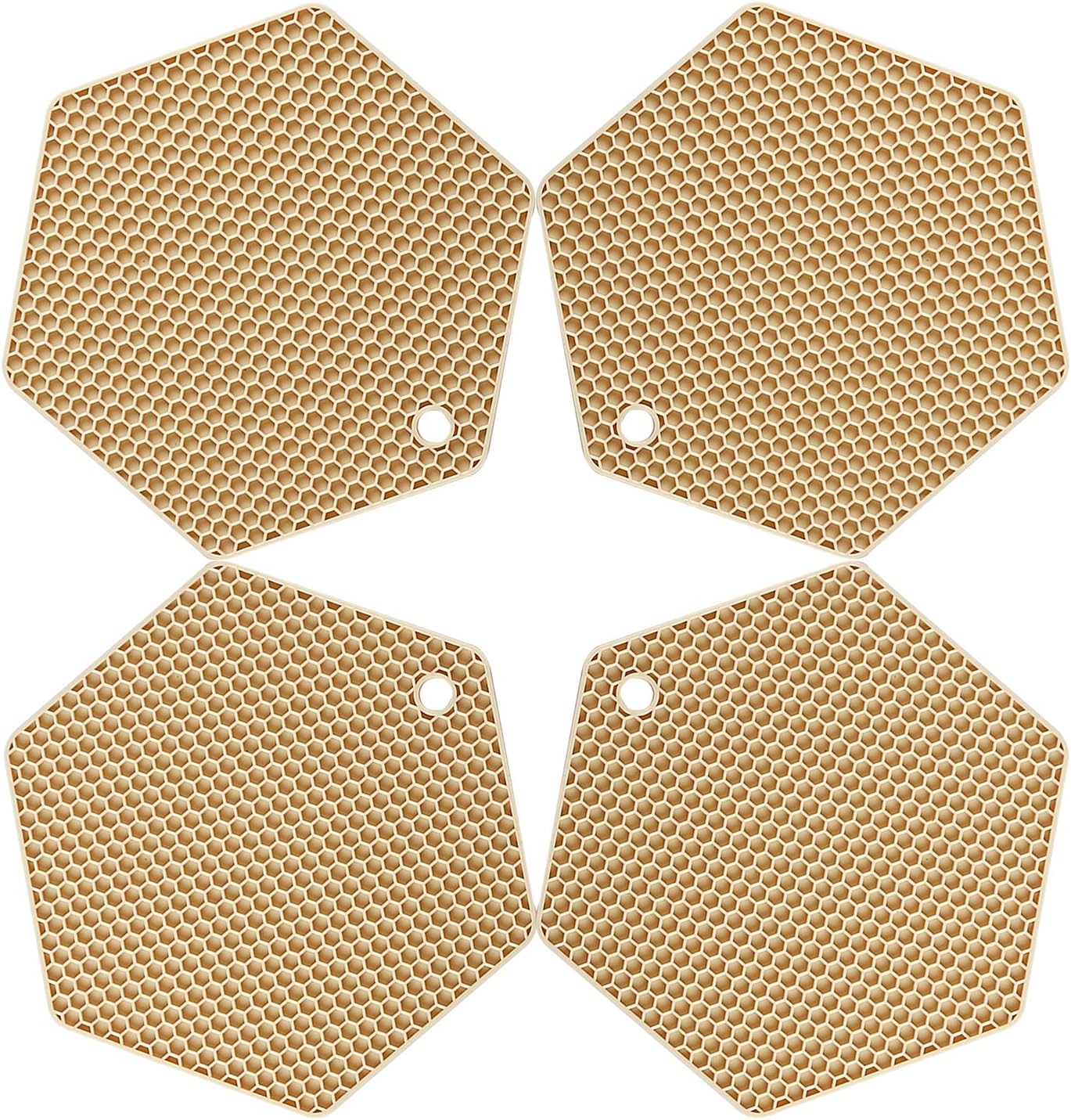 4 Packed Silicone Trivet Mats - DIY Different Size Dish Drying Mat, Hot Pot Holder for Pots & Pans, Non-Slip & Heat Resistant Kitchen Hot Pads for Countertops & Table, Beige