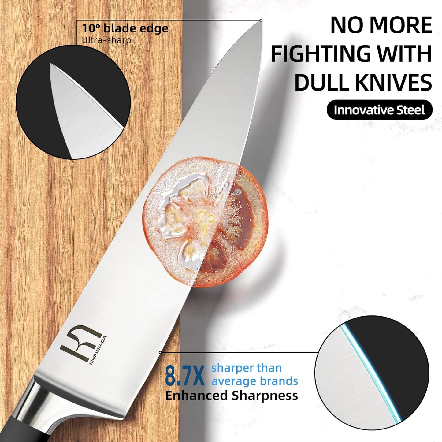 Knife Set 15 Pcs Japanese High Carbon Stainless Steel Kitchen Knife Sets with Block and Sharpener, Premium Razor Sharp Black Knives Block Set for Kitchen with Ergonomic Full-tang Handle