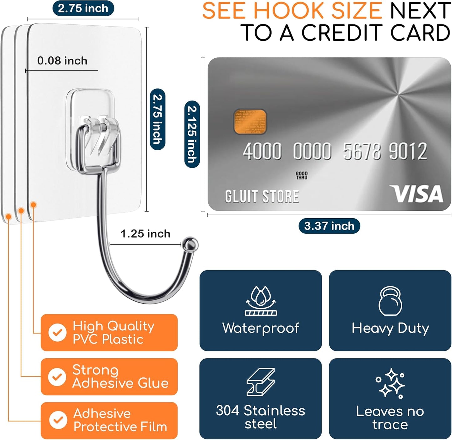 GLUIT Adhesive Large Wall Hooks for Hanging Heavy Duty 22 lbs Hook for Walls No Damage (40 Large Hooks)