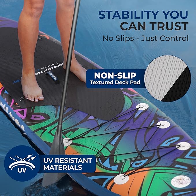 SereneLife Inflatable Stand Up Paddle Board with Premium SUP Accessories – Wide Stable Design with Non-Slip EVA Deck Pad for Adults and Youth of All Skill Levels, 350 lbs Capacity