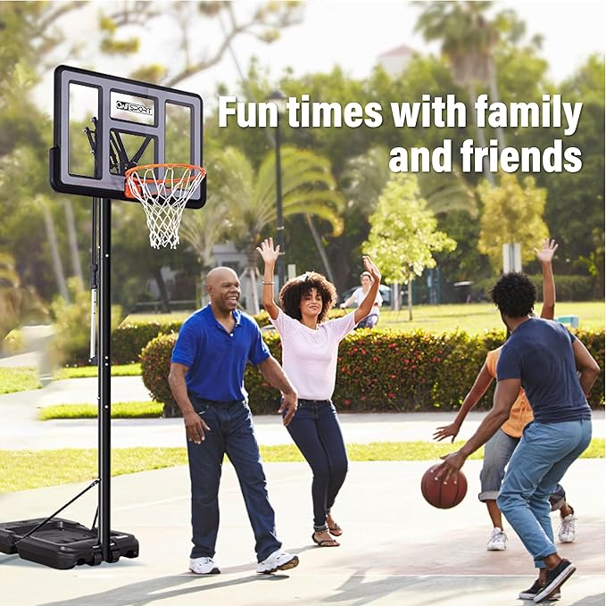 Portable Basketball Hoop Outdoor, 4.8-10FT Height Adjustable Basketball Hoop Goal System with 44-48 Inch Impact Backboard and Portable Wheels for Adults