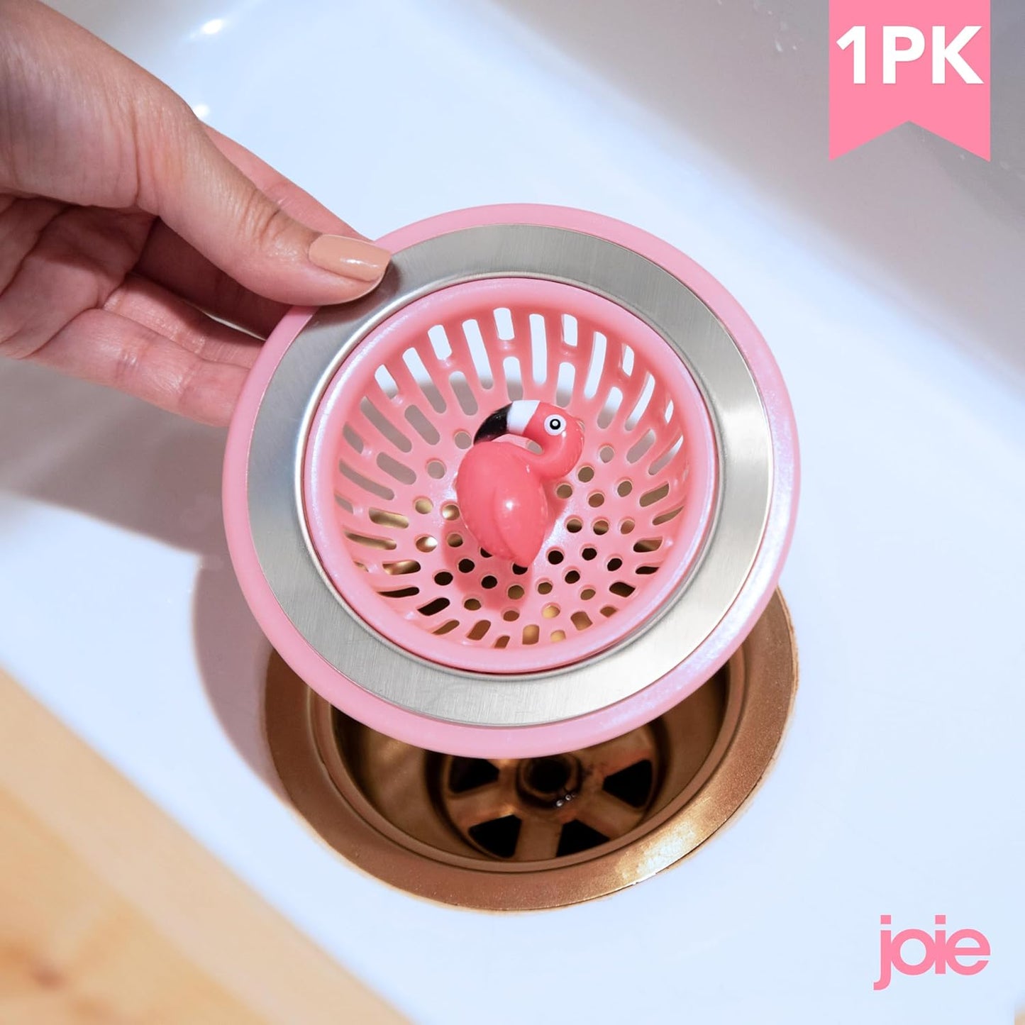 Joie Flamingo Kitchen Sink Strainer Basket, Drain Cover, Pink, 1 Count