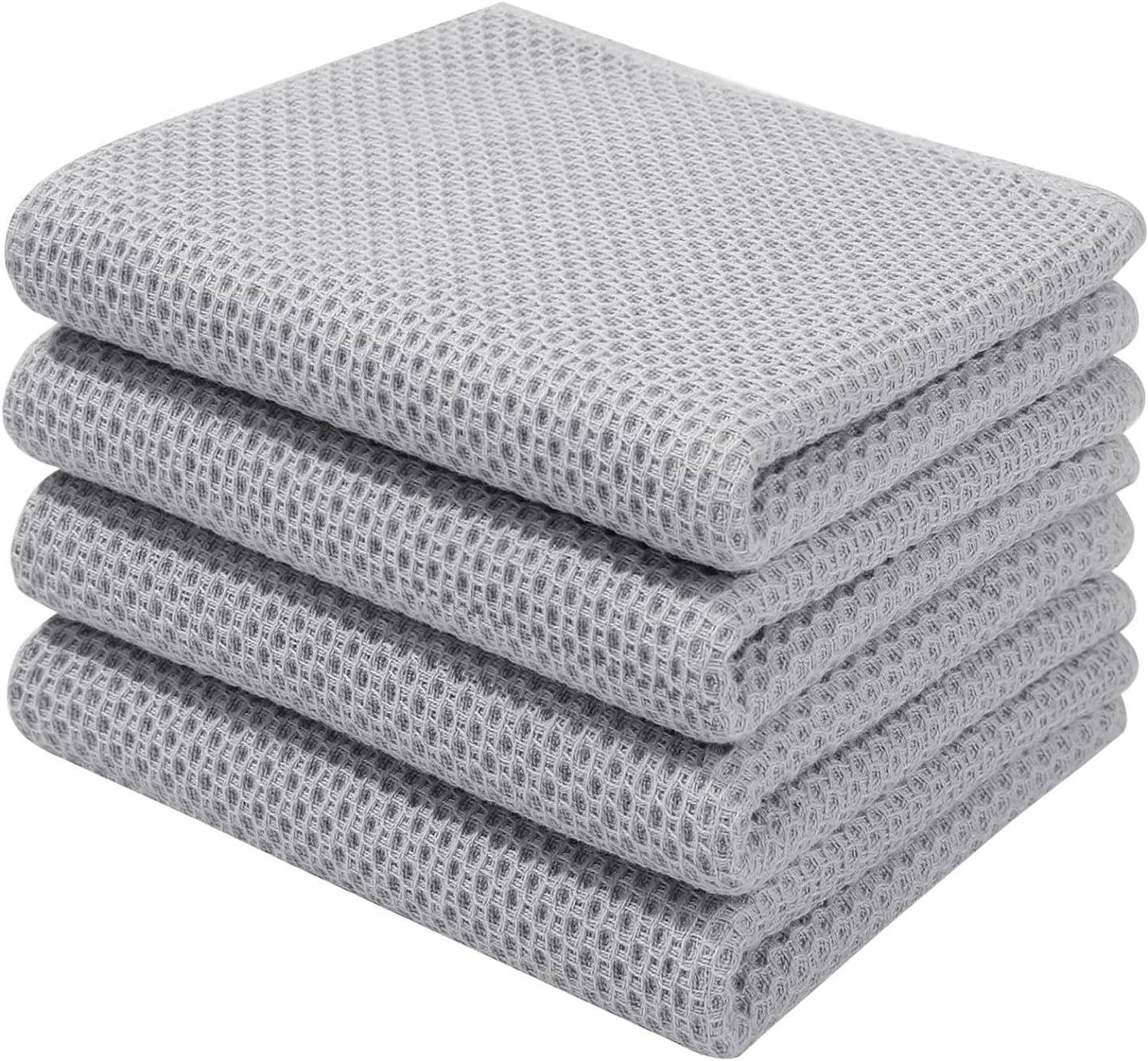 Homaxy 100% Cotton Waffle Weave Kitchen Dish Towels, Ultra Soft Absorbent Quick Drying Cleaning Towel, 13 x 28 Inches, 4-Pack, Light Gray