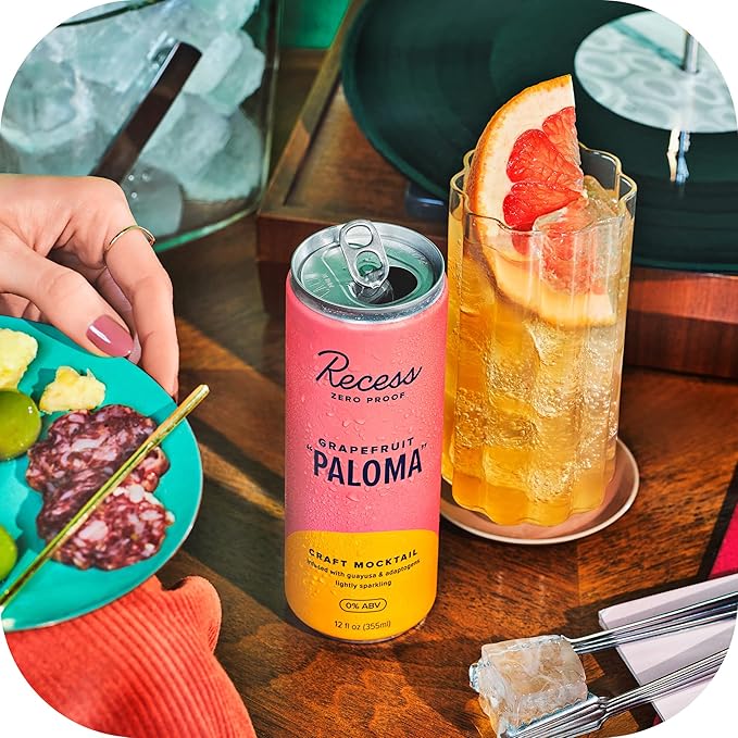 Recess Zero Proof Craft Mocktails, Alcohol Free Drinks, With Adaptogens, Non-Alcoholic Beverage Replacement, Mixer, Celebration, Party, (Grapefruit "Paloma", 12oz, Pack of 12)