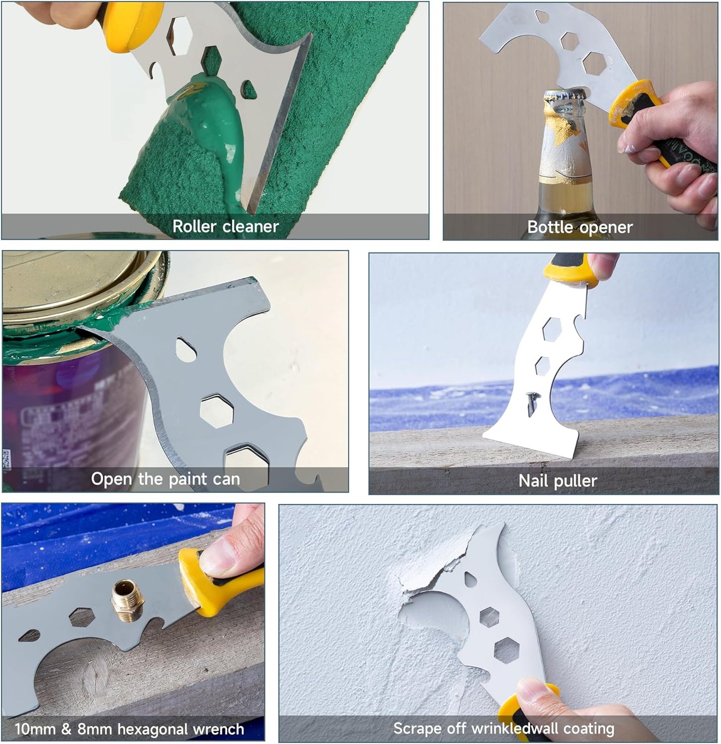 Voomey 12 In 1 Putty Knife Scraper, 6-Inch Stainless Steel Paint Scraper, Drywall Taping Knife 2 Pack, Paint Scraper Tool for Repairing Old Walls, Cleaning Paint Roller Covers, Applying Putty