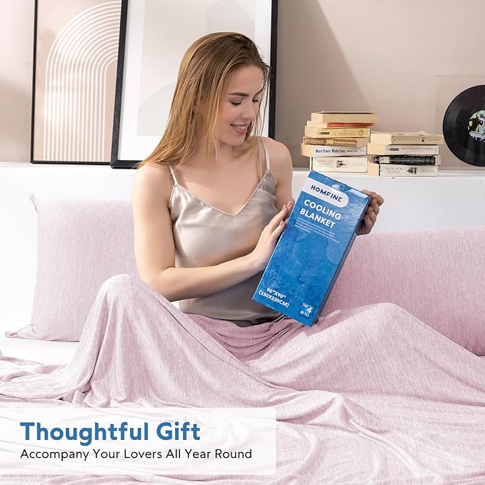 HOMFINE Cooling Blankets for Hot Sleepers - Summer Blanket Thin Lightweight Breathable Soft Double Side Enhanced Cooling for Bed Couch Sofa, Keep Cool for Night Sweats (Pink, 90 x 90 inches)