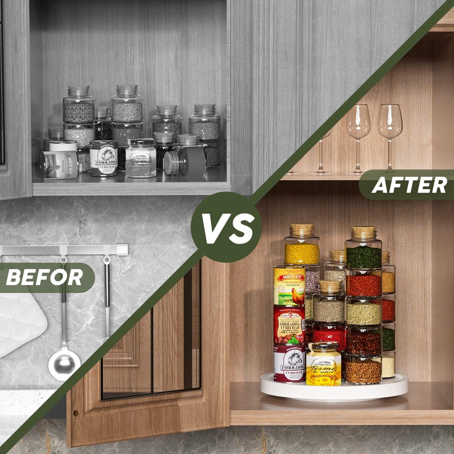 Turntable Vanity Tray 10 Inch for Perfume Candle, Bamboo Kitchen Sink Countertop Organizer for Keep Glass, Sponge and Soap Bathroom Countertop Organizer White