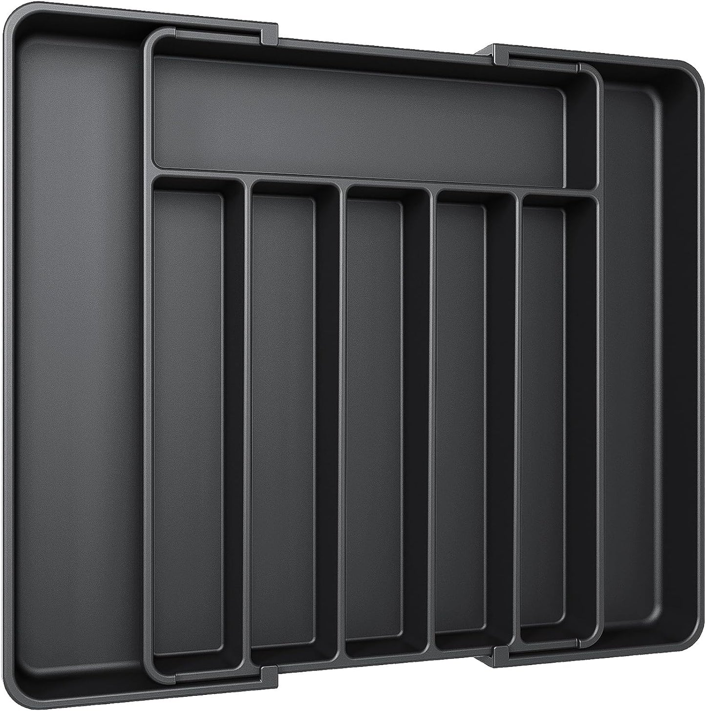 Aujen Silverware Organizer - Expandable Kitchen Drawer Organizer, Adjustable Utensil Organizer, Cutlery Tray for Forks, Knives, Multipurpose Kitchen Organizers and Storage Solution, Black, Large