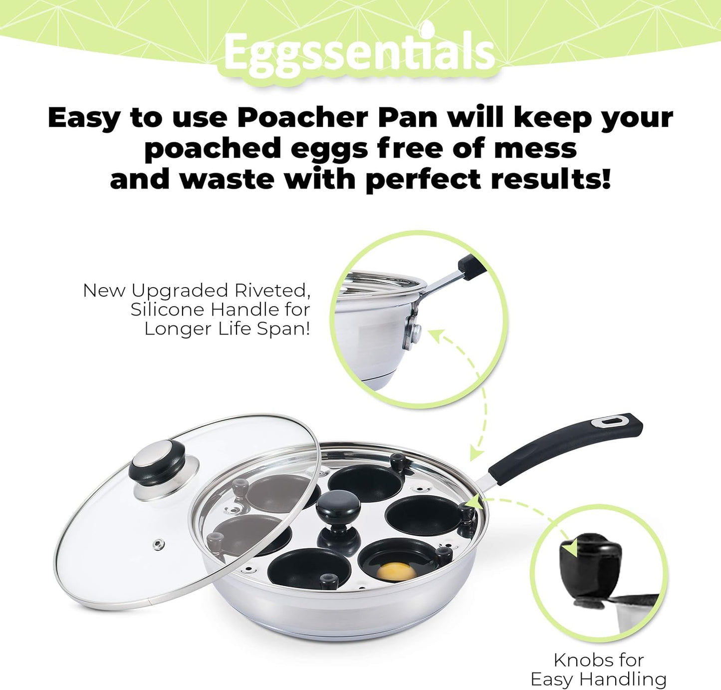Eggssentials Poached Egg Maker Stainless Steel Egg Poacher Pan Food Grade Safe PFOA Free with Spatula