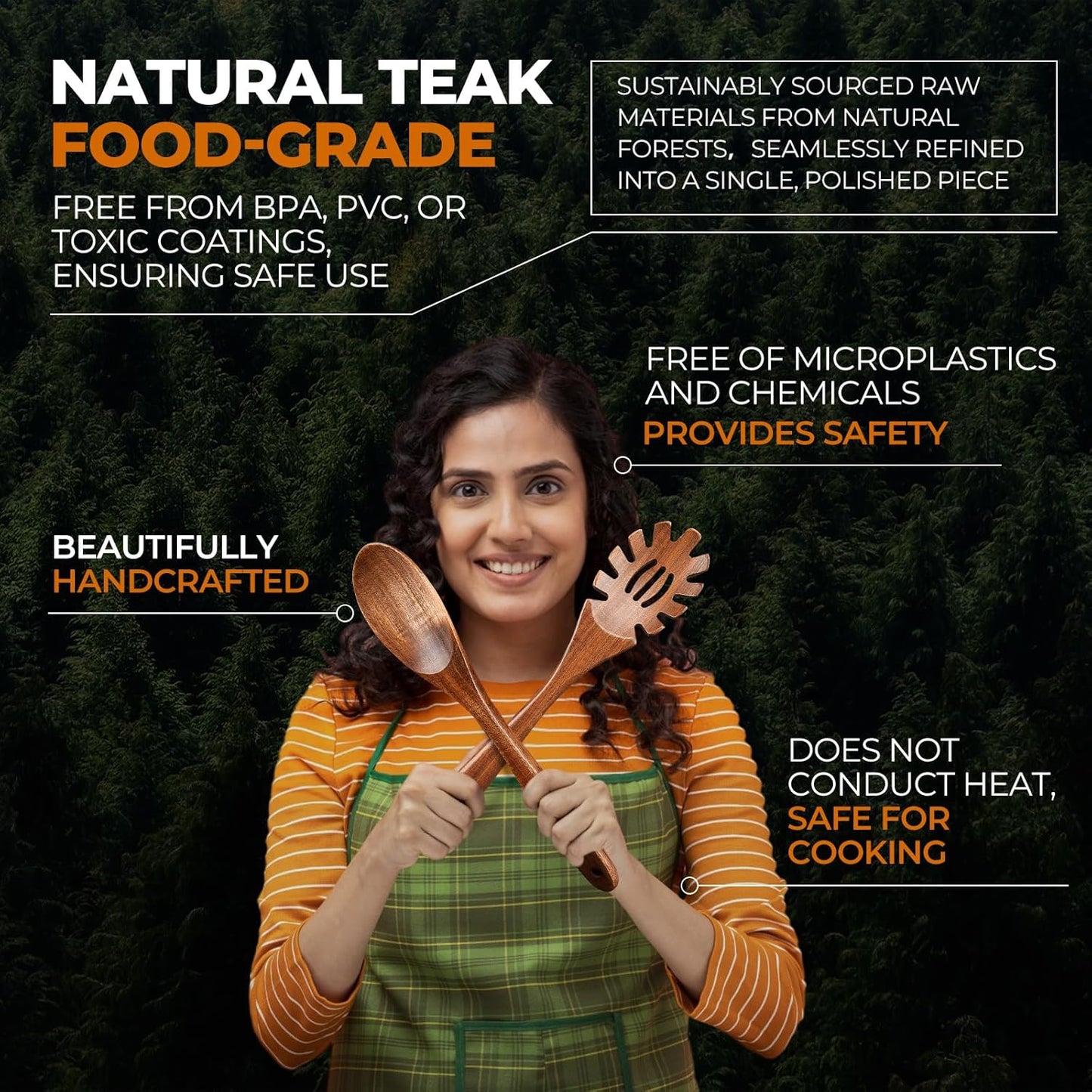 AIUHI Teak Wood Pasta Server, Wooden Spaghetti Noodle Spoon with Teech, Long Handle Spaghetti Fork and Scoop Set (2 Pcs)