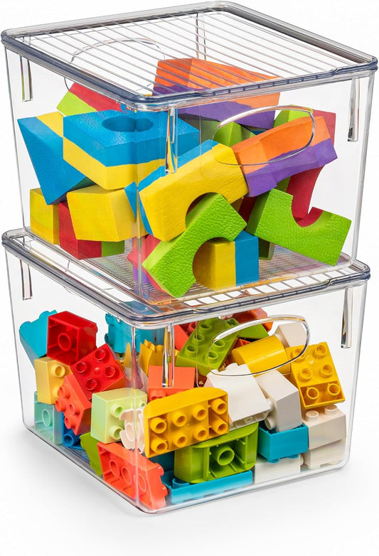 Sorbus Medium Clear Plastic Storage Bins with Lids, Clear Stackable Storage Bins, Clear Toy Storage Bins, Clothes, Medicine, Makeup, Closet, Art Supply, Bathroom, Shoe, Toy Storage Organizer (2 Pack)