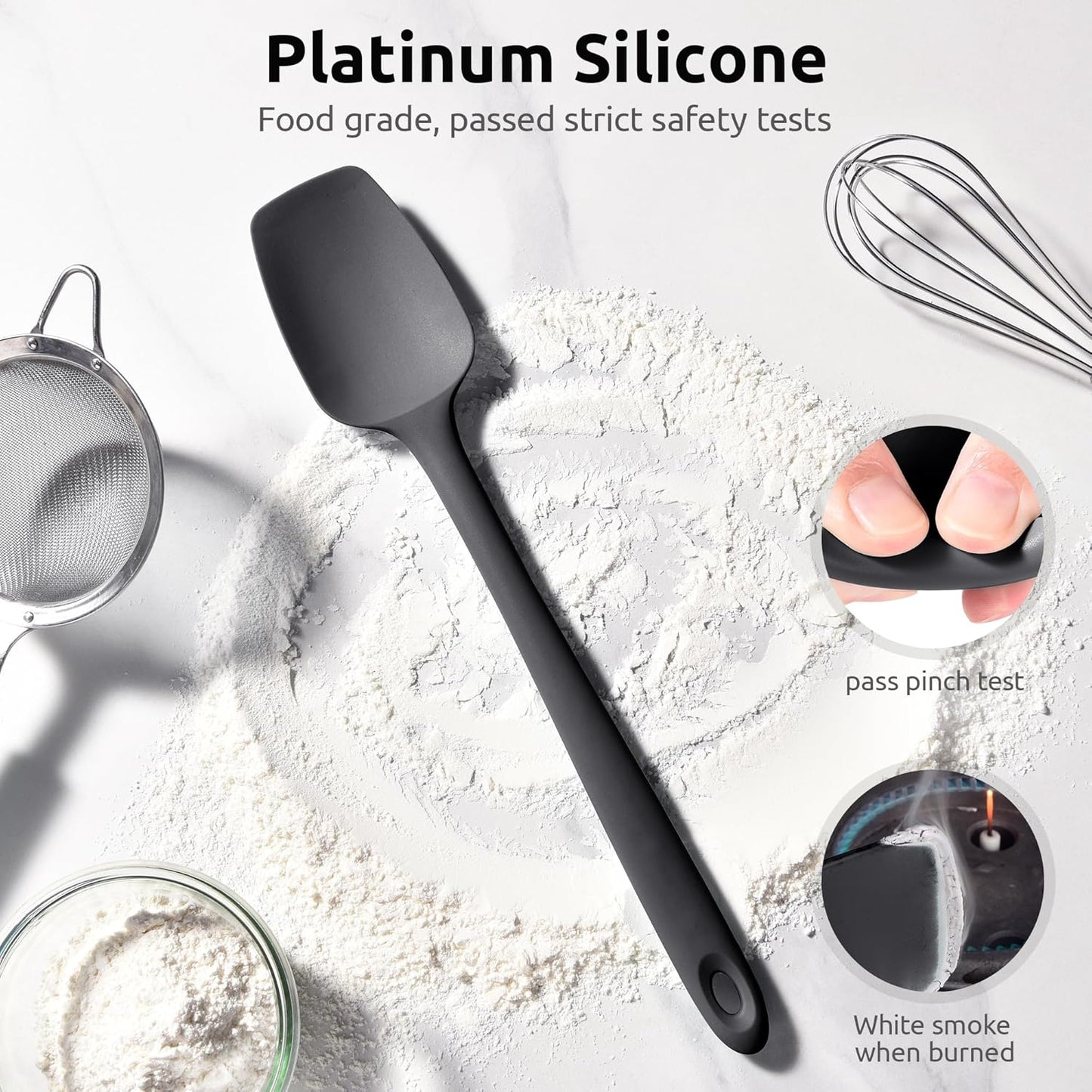 U-Taste Extra-Long 600ºF Heat Resistant Spatula Spoon: 14" Silicone Spoonula Cooking Utensils for Kitchen Use, Non-Stick Scoop Scraper with Soft Edge & Firm Core for Baking, Mixing, Serving (Black)