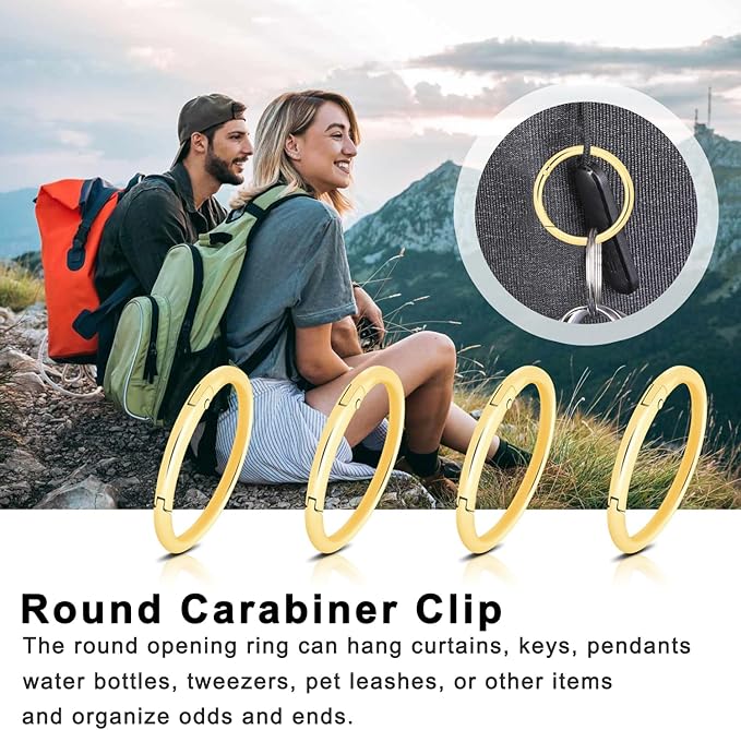 10Pack 2" Large Round Carabiner Clips, Metal Spring O Rings for Organizer Key Rings, Paracord Keychain Lanyard, Pet Chains, Purse Hardware, Key Snap Hooks DIY Accessory (Gold)