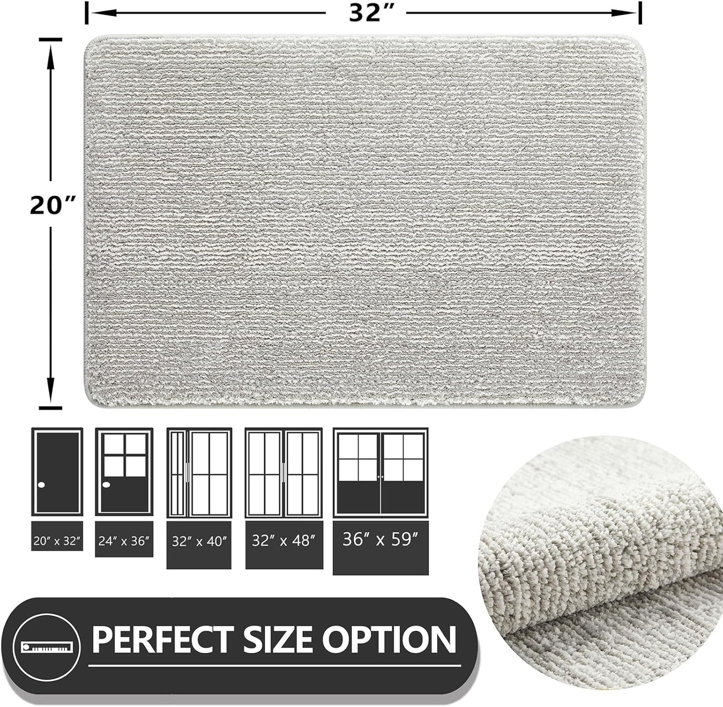 REFETONE Indoor Doormat, Front Door Mat 20"x32" Absorbent Rubber Backing Non Slip Back Door Mats, Washable Low-Profile Inside Floor Mat Door Rugs for Entryway, Resist Dirt Mud Mat for Dogs, Grey