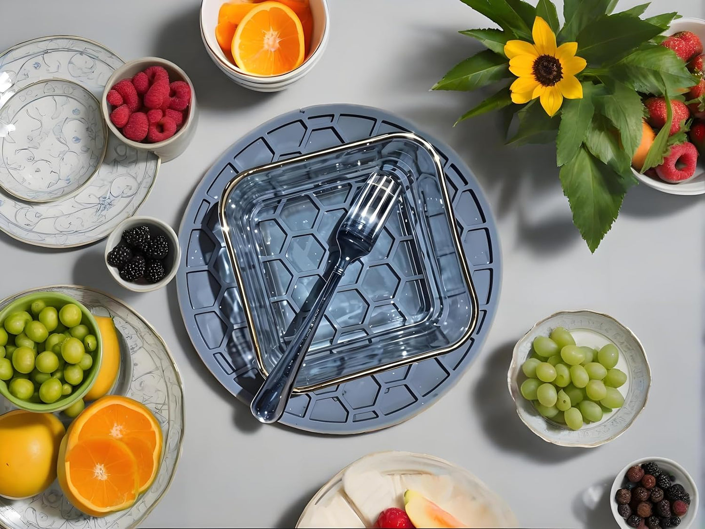 5-Pack Silicone Trivet Mats for Hot Pots, Pans & Dishes – Non-Slip Heat Resistant Round Placemats, Kitchen Counter Protectors & Coasters (Home Essentials Fog Blue 6.3"*6.3"*0.24")