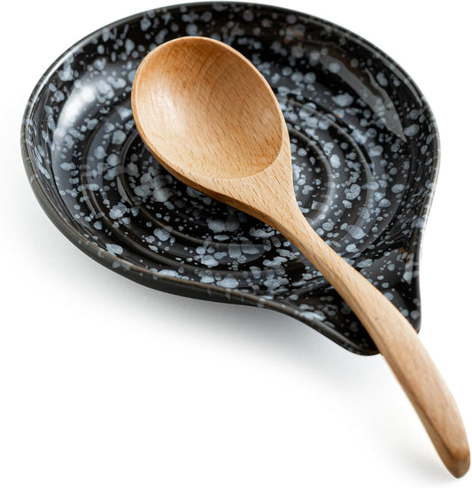 LAUCHUH Spoon Rest for Stove Top, 5 inch Cooking Spoon Holder for Kitchen Countertop Large Ladle Holder for Spatula, Spoons or Tong, Farmhouse Halloween Decor, Starry Black