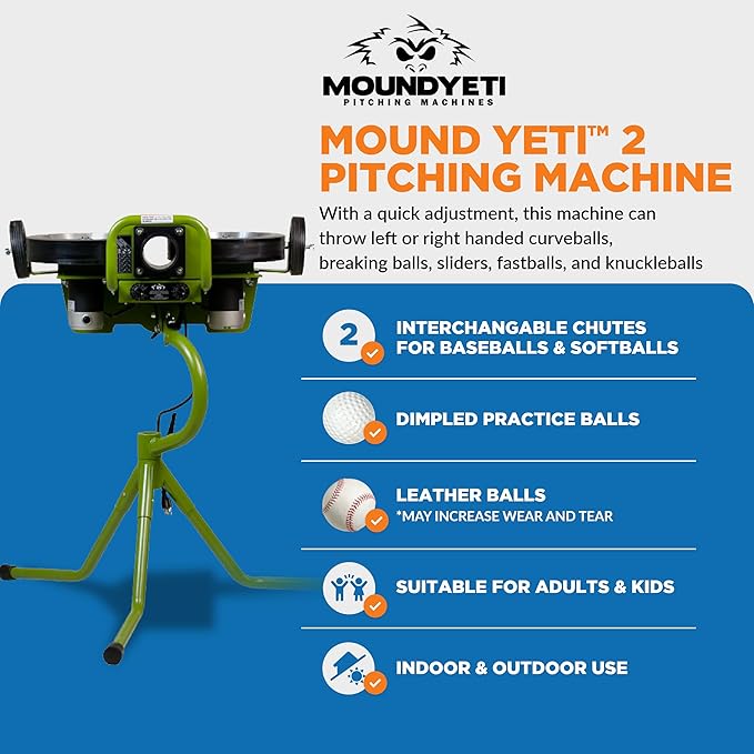 Mound Yeti Baseball Softball Pitching Machine, Youth and Adult Single Wheel Pitching Machine for Baseball and Softball, Training Equipment