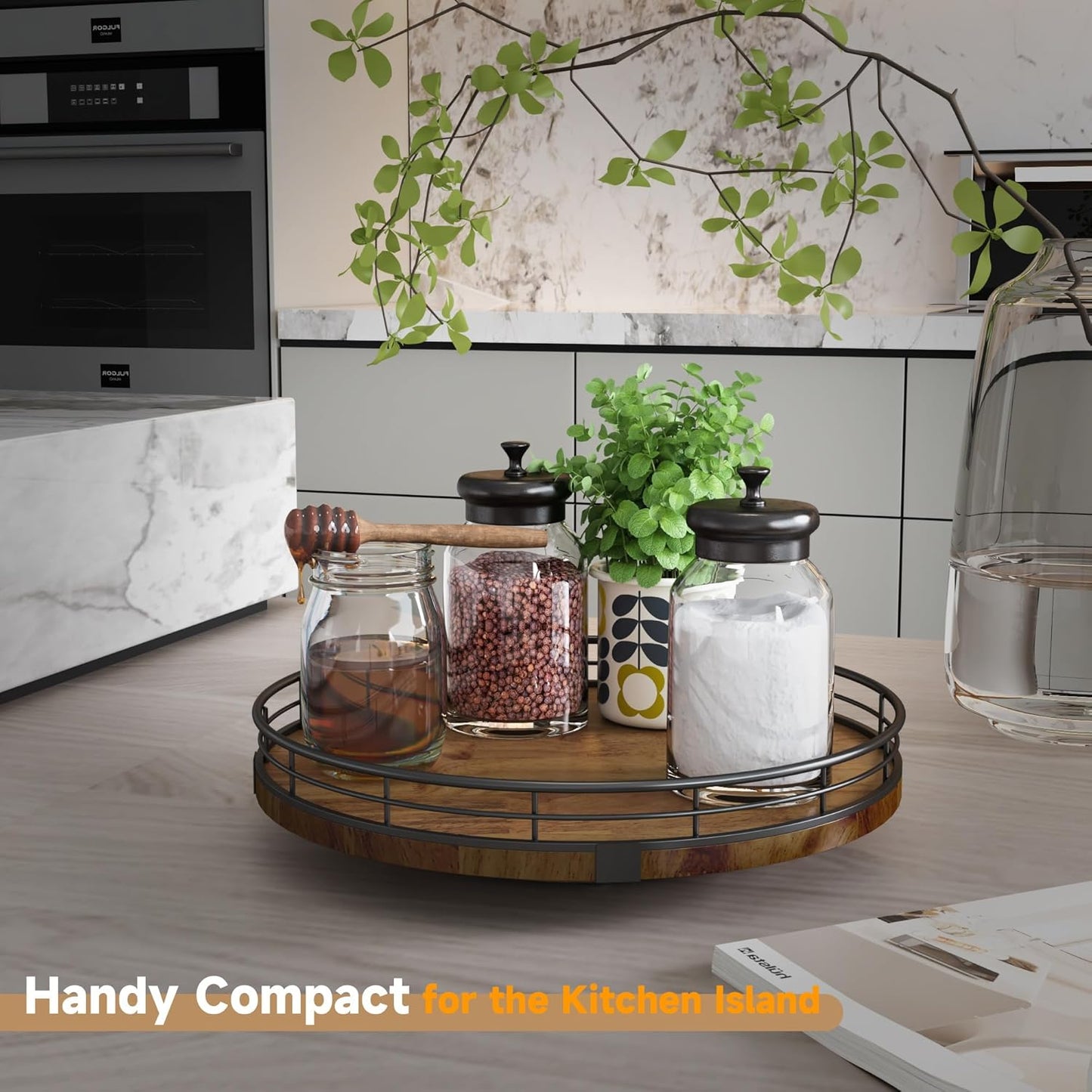 Farmhouse Oak 10" Lazy Susan Turntable Organizer for Cabinet, Round Wooden Lazy Susan Organization and Storage for Dining Table, Pantry, Kitchen, Countertop, Cupboard,Home Decor, Walnut Wood