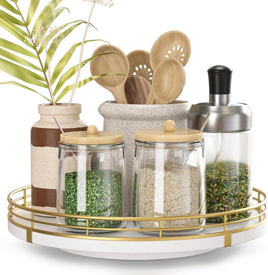 9" Wooden Lazy Susan Turntable for Cabinet – Rotating Spice Rack Organizer, Small Kitchen Countertop Tray for Dining Table & Pantry Storage