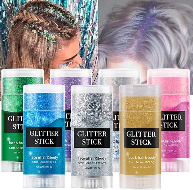 MEICOLY Green Face Glitter Stick,St Patricks Day Accessories,Irish St Patricks Day Outfit for Women,Face Body Hair Glitter for Women Kids,Rave Festival Mermaid Chunky Green Makeup for Mardi Gras
