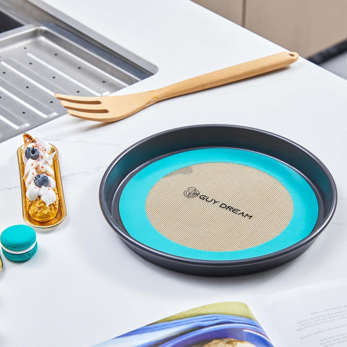 GUYDREMAT 10-Inch Silicone Baking Mats Set of 2 - Non-Stick, Heat-Safe Up to 480°F, Perfect for Pizza, Cakes, Pastries, Bread, Foldable for Storage, Works in Standard Ovens, Food Grade & Reusable