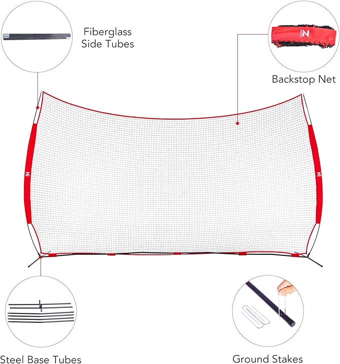 12x9ft / 16x10ft Barricade Backstop Net, Ball Sports Barrier, Practice Net for Baseball, Softball, Lacrosse, Soccer, Basketball and More