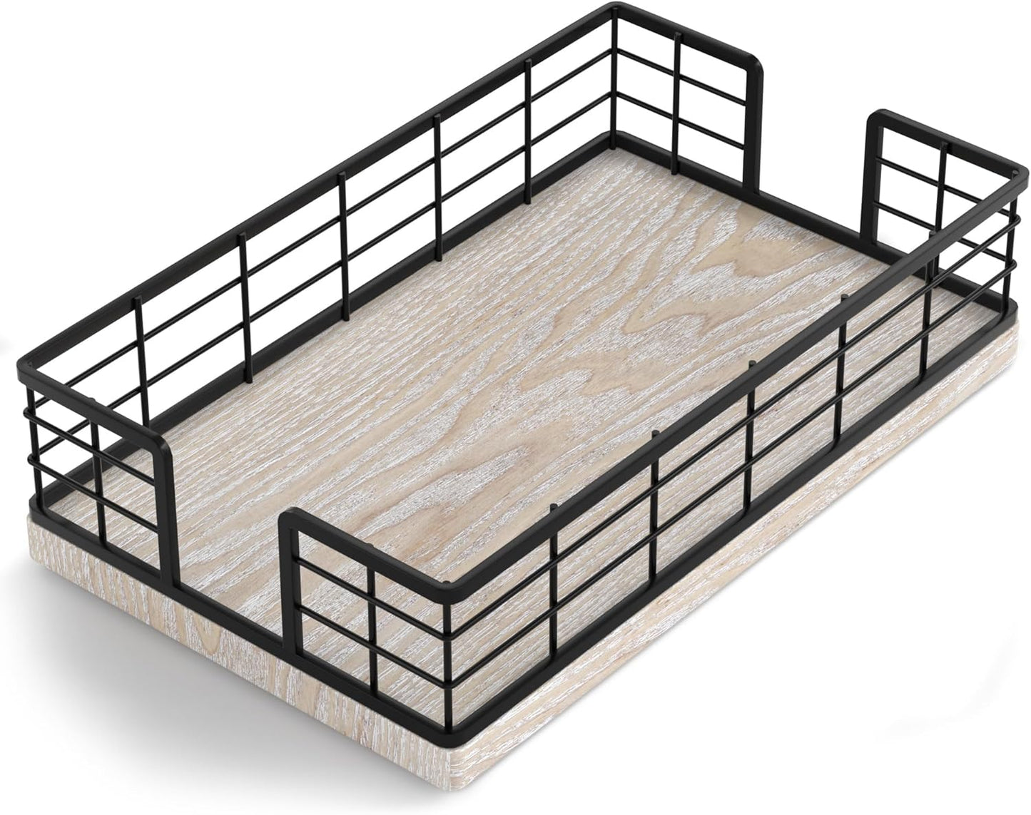 Wican Guest Towel Holder Tray for Bathroom, Ash and Iron Napkins Holder for Powder Room Dinning Table Wooden Basket for Disposable Paper Hand Towels Black and Ash