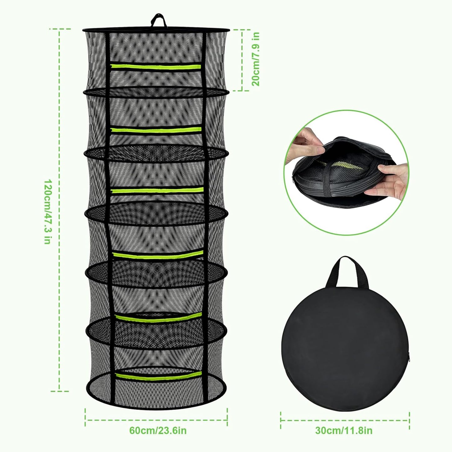 Herb Drying Rack with Mesh Design, Hanging Drying Rack with Green Zipper & Garden Pruning Shears – Versatile Plant Drying Solution (6 Layers)