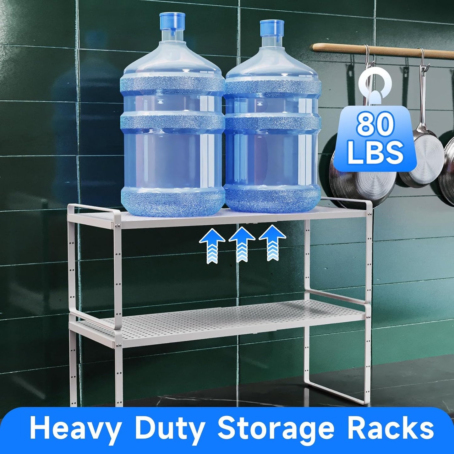 Expandable Cabinet Shelf Organizers, Kitchen Small Stand Rack Organization for Countertop Cupborad Pantry, White 2 Pack