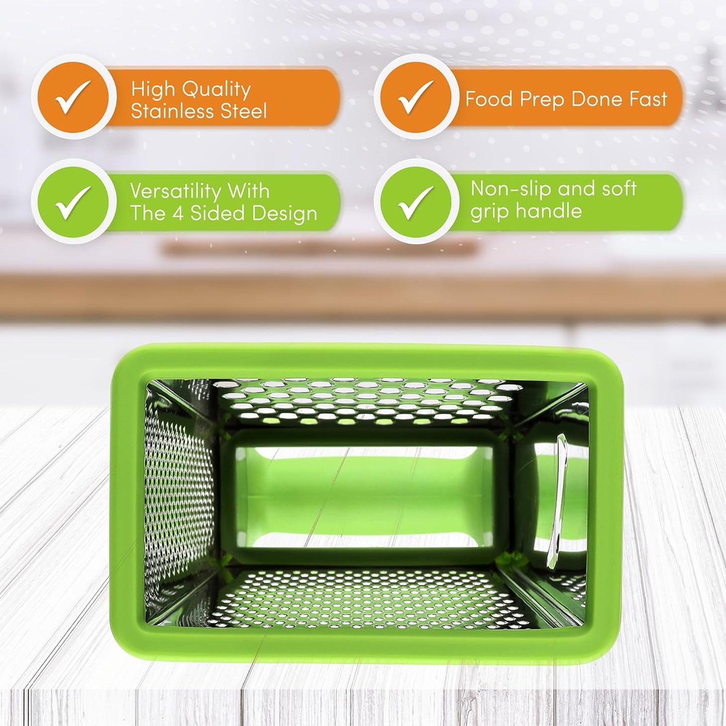 Spring Chef Professional Green 10" Parmesan Cheese Grater With Container, Stainless Steel Food Grater for Kitchen with Handle, 4 Sided Carrot Shredder, Handheld Vegetable & Cabbage Shredder