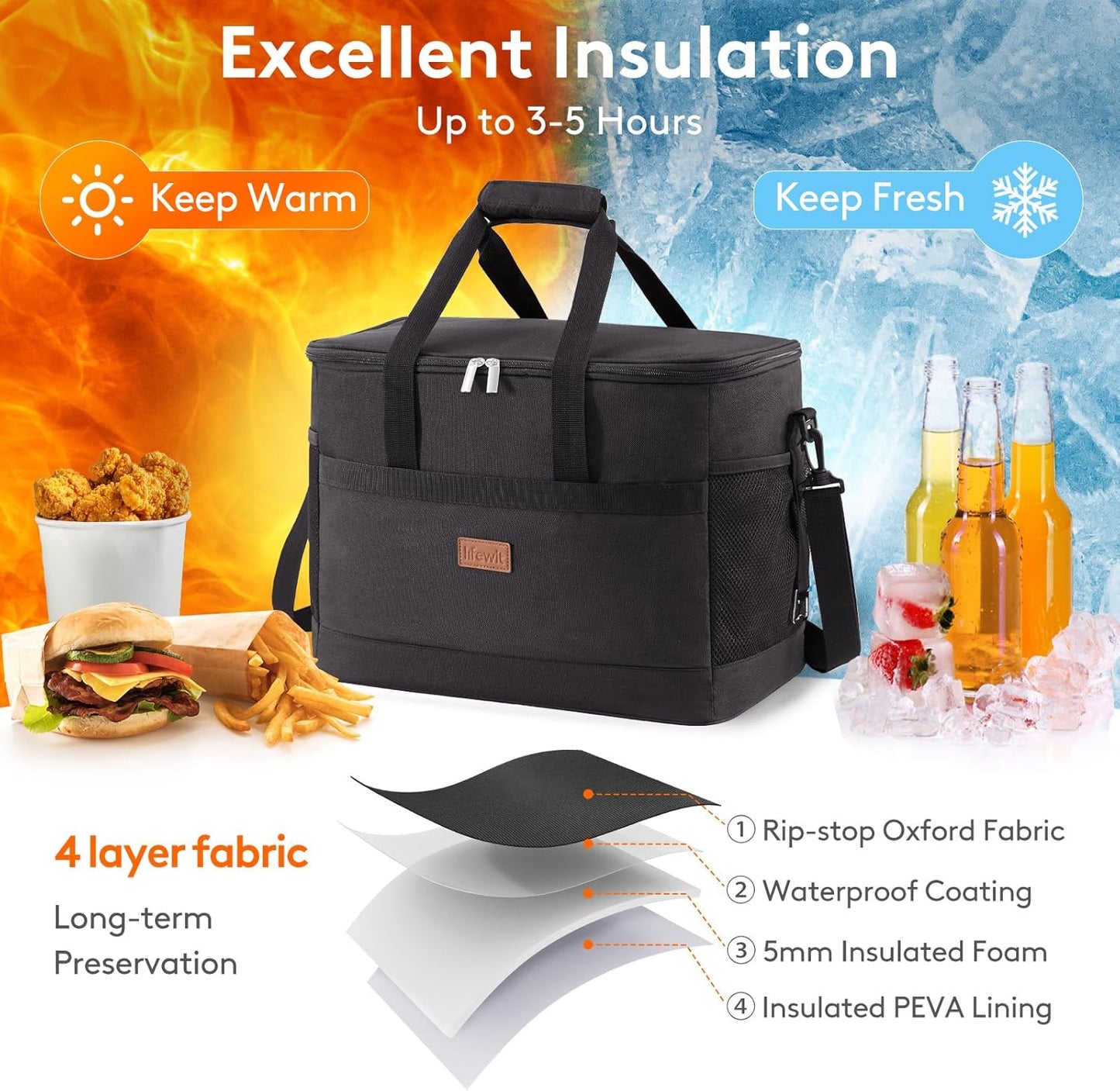Lifewit Cooler Bag 30/50/60 Cans Collapsible and Insulated Large Lunch Bag Leakproof Soft Cooler Portable Tote for Camping/BBQ/Family Outdoor Activities