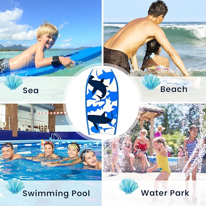 KOTEK 33/37/41 Inch Body Board with Wrist Leash, EPS Core, Dual Channel, HDPE Slick Bottom, Bodyboard for All Skill Levels & Wave Conditions