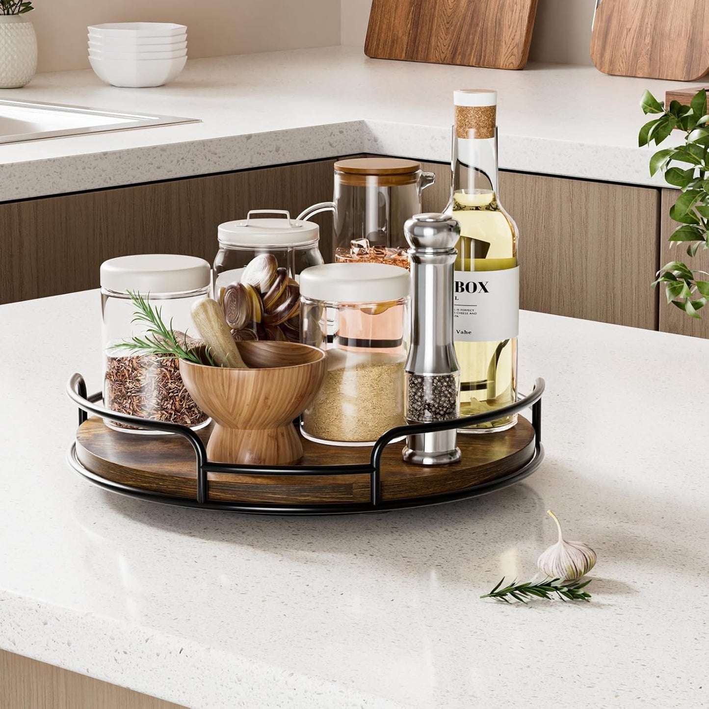 WOWBOX 10" Lazy Susan Organizer for Table Top Rotating Spice Rack Organizations Wood Lazy Susan Turntable Organizer for Cabinet Kitchen Pantry Countertop Bathroom Vanity