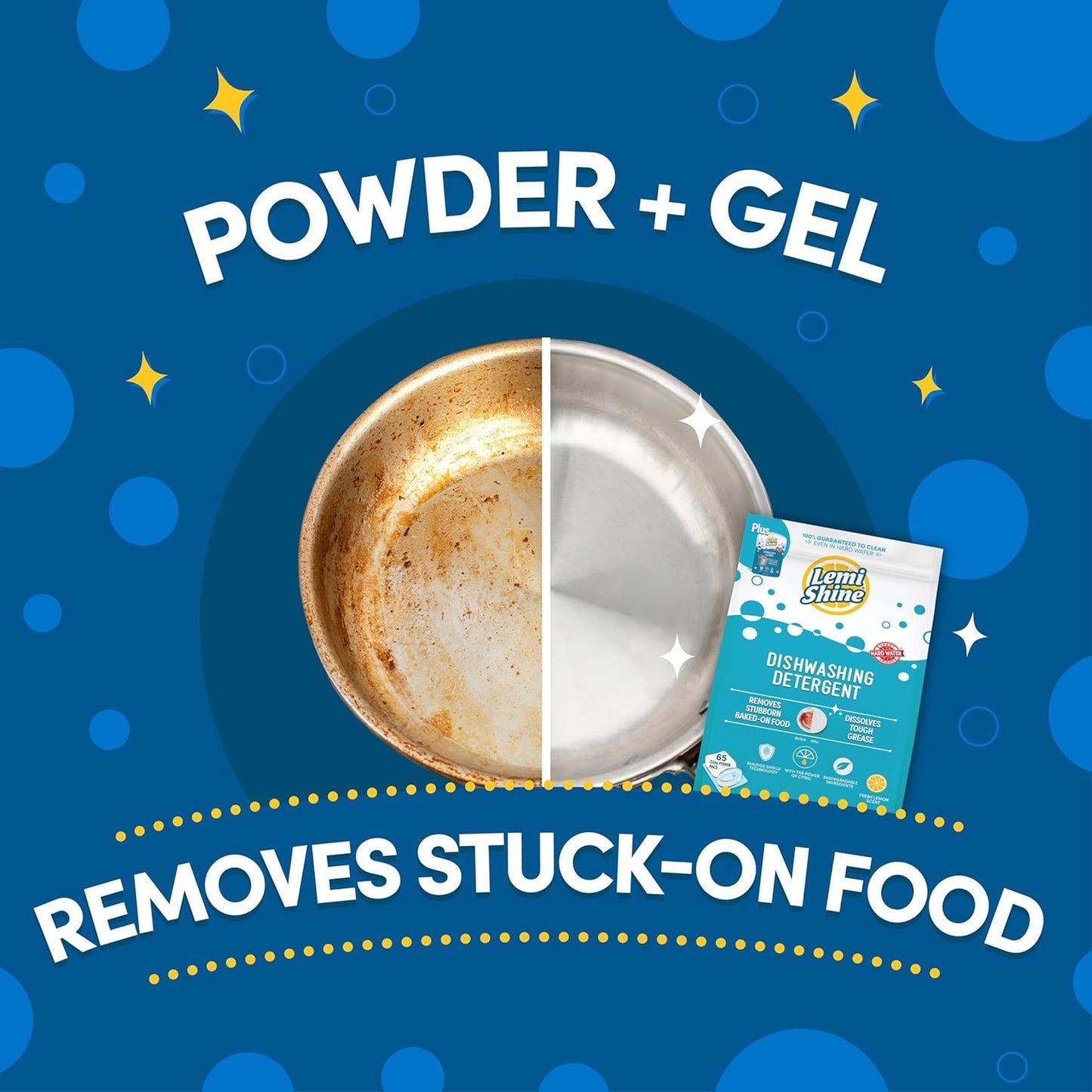 Lemi Shine Natural Dishwasher Detergent Pods + Dishwasher Cleaner 1 ct | All-In-One Powder & Gel Pods with Powerful Citric Acid | Eco Friendly Dish Wash Cleaning Supplies - 65 Count