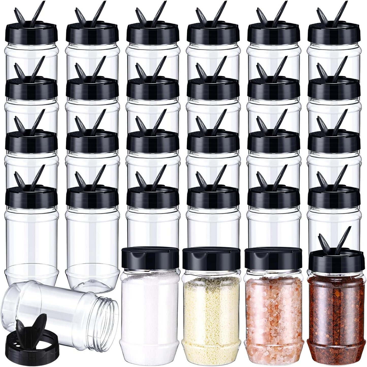 30 Pack Plastic Spice Jars with Shaker Lids Clear Seasoning Containers Spice Bottles for Kitchen Storing Spice Herbs Seasoning Powders (Oval Shape,12.2 oz)