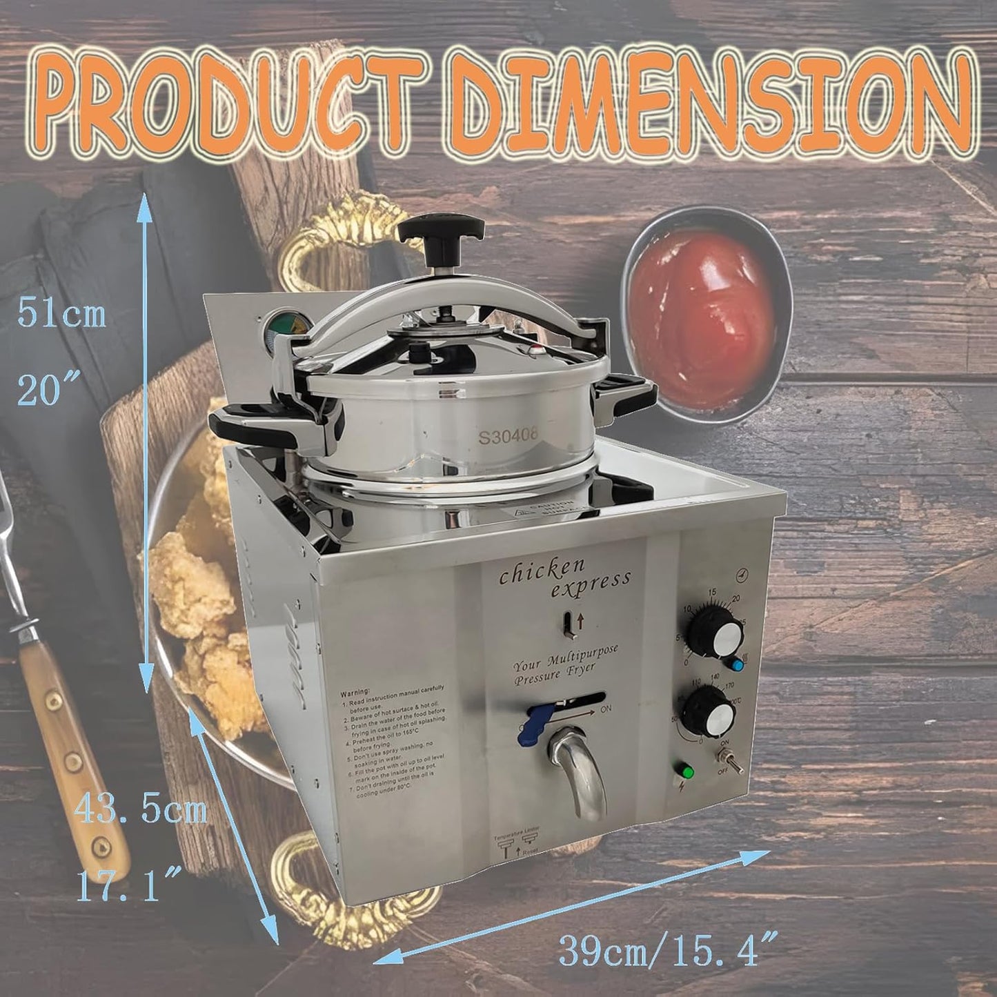 110V 16L Commercial High Pressure Fried Chicken Stove 2.4KW Electric Countertop Pressure Fryer Stainless Steel Kitchen Frying Machine for Snack Bar Restaurant