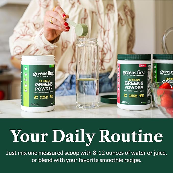 Greens First Original Greens Powder - 49 Superfoods - Organic Fruits & Veggies - Prebiotics, Probiotics & Digestive Enzymes - Antioxidant Smoothie - Dairy Free, Vegan, Non-GMO (Chocolate, 30 Servings)