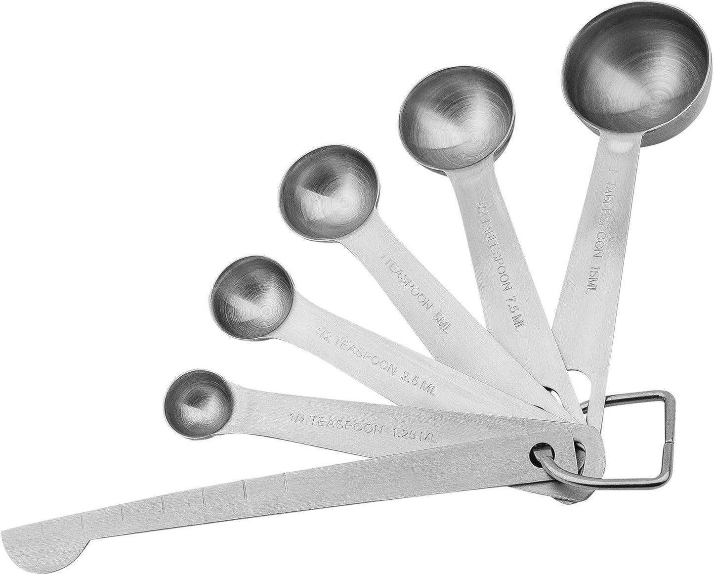 Smithcraft Stainless Steel Measuring Cups and Spoons Set 18/8(304) Steel Material Heavy Duty 5 Measuring cups and 5 Measuring Spoons 1 Leveler and 2 rings Pack 13pcs Per set