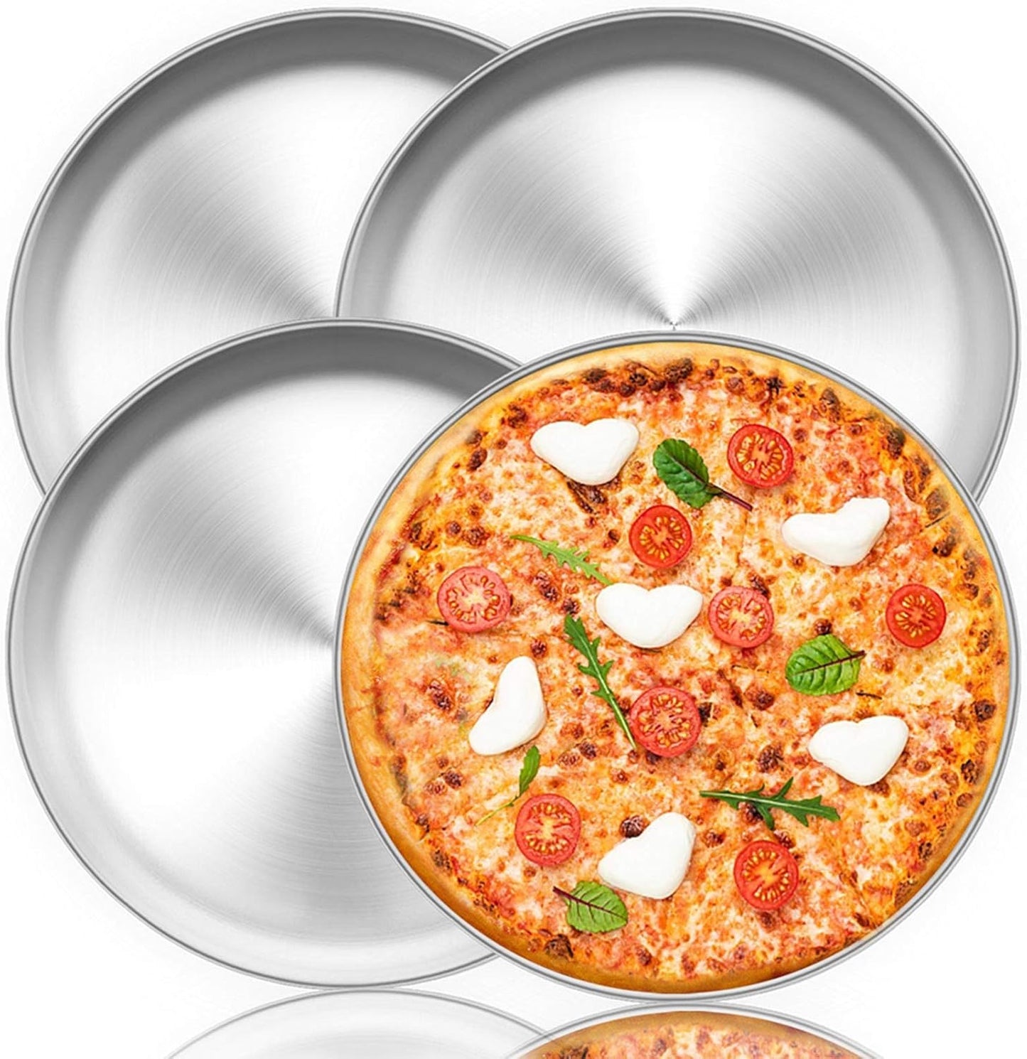 TeamFar Pizza Pan, 12 inch Pizza Pan Set Round Pizza Oven Baking Pans Tray Stainless Steel for Home Restaurant Party, Healthy & Heavy Duty, Dishwasher Safe & Easy Clean - Set of 4