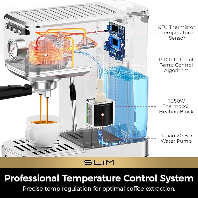 CHULUX Slim Espresso Machine with Milk Frother Steam Wand, 20 Bar Professional Italian Pump Espresso Coffee Machine for Home Cappuccino & Latte Maker, Silver