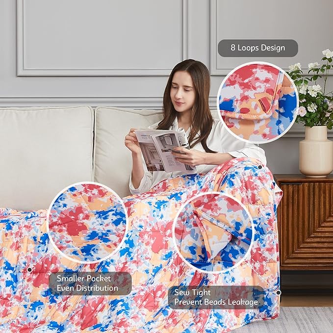 L'AGRATY Weighted Blanket - 60"x80", 15lbs Cooling Breathable Heavy Blanket with Glass Beads for Adult All-Season