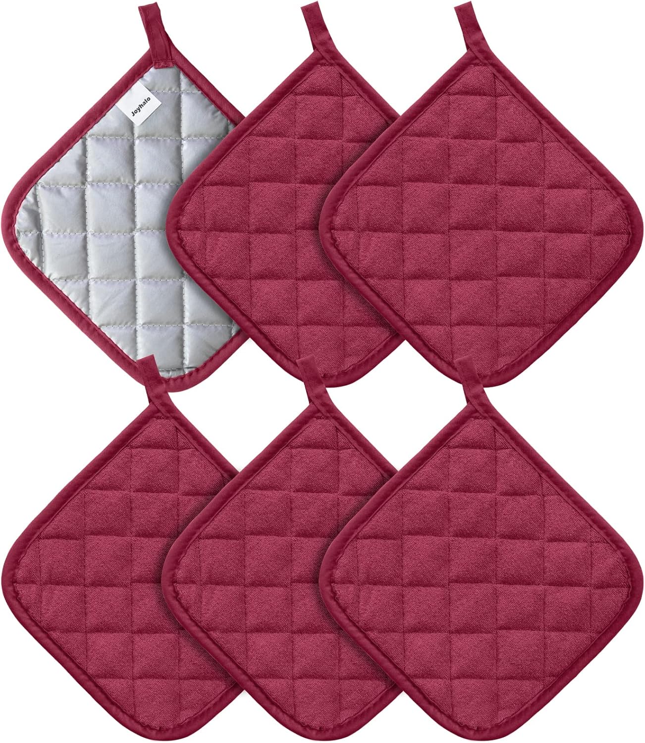 Joyhalo 6 Pack Pot Holders for Kitchen,Cotton Oven Holder with Great Heat Resistance,Non Slip Hot Pads for Kitchen Clearance,Dark Red